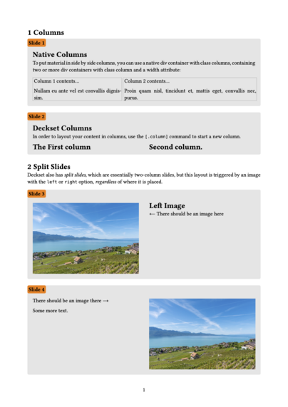 Image of a page with embedded slides illustrating various layout features.
